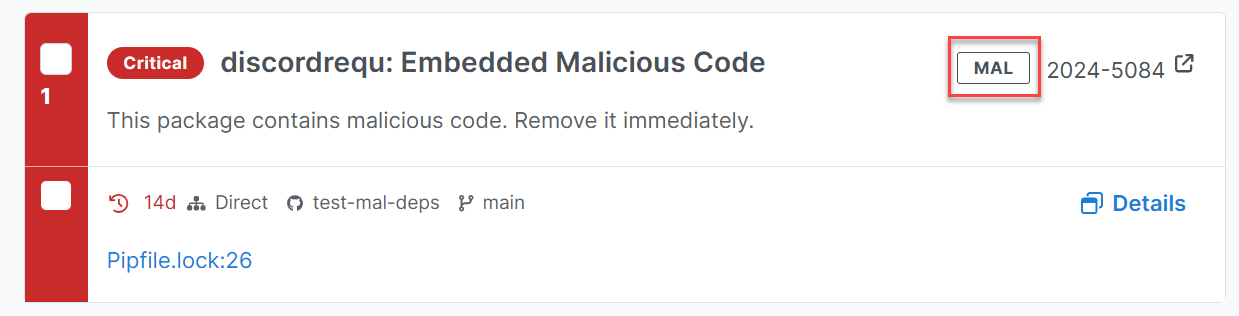 Malicious dependency finding with badge